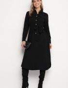 rosa Rochie tip cămașă neagră din bumbac cu cordon legat Zintrona