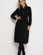 rosa Rochie tip cămașă neagră din bumbac cu cordon legat Zintrona