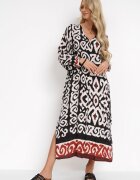 rosa Rochie Tip Cămașă Neagră Maxi cu Nasturi și Fente Laterale Okotria