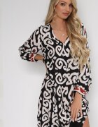 rosa Rochie Tip Cămașă Neagră Maxi cu Nasturi și Fente Laterale Okotria