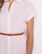 rosa Rochie Tip Cămașă Roz din Bumbac cu Mânecă Scurtă și Curea în Talie Nulefia