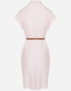 rosa Rochie Tip Cămașă Roz din Bumbac cu Mânecă Scurtă și Curea în Talie Nulefia