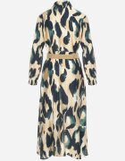 rosa Rochie tip cămașă Verde-Bej Cloș cu Imprimeu Abstract și Cordon Împletit Miririda
