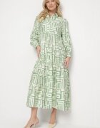 rosa Rochie tip cămașă Verde Cloș din Viscoză cu Model Geometric Alineria