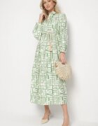 rosa Rochie tip cămașă Verde Cloș din Viscoză cu Model Geometric Alineria