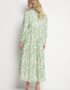 rosa Rochie tip cămașă Verde Cloș din Viscoză cu Model Geometric Alineria