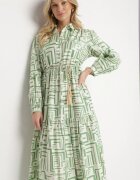 rosa Rochie tip cămașă Verde Cloș din Viscoză cu Model Geometric Alineria