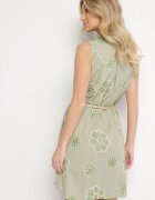 rosa Rochie tip cămașă Verde deschis Din bumbac Cu flori brodate Cu curea cu cataramă Turivana