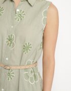 rosa Rochie tip cămașă Verde deschis Din bumbac Cu flori brodate Cu curea cu cataramă Turivana