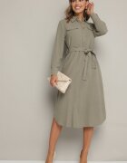 rosa Rochie tip cămașă Verde din bumbac cu centură legată Zintrona
