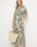 rosa Rochie tip cămașă verde închis din viscoză cu imprimeu floral cu buzunare Eramira
