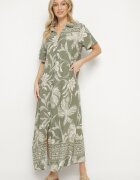 rosa Rochie tip cămașă verde închis din viscoză cu imprimeu floral cu buzunare Eramira