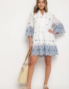 rosa Rochie tip cutie Albă Din bumbac cu model etno Rallea