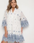 rosa Rochie tip cutie Albă Din bumbac cu model etno Rallea