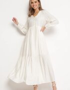 rosa Rochie tip cutie bej deschis Maxi Decorată cu cusături și nasturi Kedora