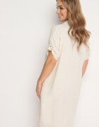 rosa Rochie Tip Cutie Bej din Bumbac cu Mâneci Suflecate Carinea