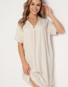 rosa Rochie Tip Cutie Bej din Bumbac cu Mâneci Suflecate Carinea
