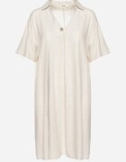 rosa Rochie Tip Cutie Bej din Bumbac cu Mâneci Suflecate Carinea
