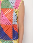 rosa Rochie Tip Cutie Roz-Galbenă din Bumbac cu Motiv Geometric Ajurat Tilurelle