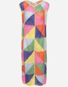 rosa Rochie Tip Cutie Roz-Galbenă din Bumbac cu Motiv Geometric Ajurat Tilurelle