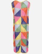 rosa Rochie Tip Cutie Roz-Galbenă din Bumbac cu Motiv Geometric Ajurat Tilurelle