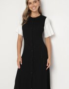 rosa Rochie trapez Negru-Alb din Vâscoză încheiată cu nasturi Zetiella