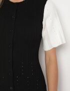 rosa Rochie trapez Negru-Alb din Vâscoză încheiată cu nasturi Zetiella