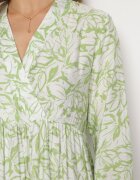 rosa Rochie Verde-Alb Mini Cloș Decorată cu motiv de frunze cu Volan Eralia