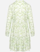 rosa Rochie Verde-Alb Mini Cloș Decorată cu motiv de frunze cu Volan Eralia