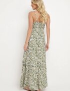 rosa Rochie Verde-Bej Evazată din Bumbac cu Bretele Subțiri cu Elastic în Talie și Broderie Xuretta