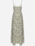 rosa Rochie Verde-Bej Evazată din Bumbac cu Bretele Subțiri cu Elastic în Talie și Broderie Xuretta