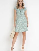 rosa Rochie Verde Camerată cu cordon la decolteu cu flori Danner