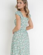 rosa Rochie Verde Camerată cu cordon la decolteu cu flori Danner
