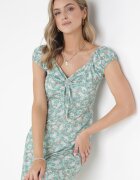 rosa Rochie Verde Camerată cu cordon la decolteu cu flori Danner