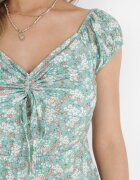 rosa Rochie Verde Camerată cu cordon la decolteu cu flori Danner