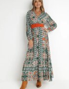 rosa Rochie Verde Cloche cu Cordon Nazene