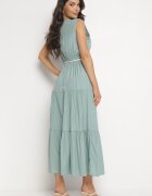 rosa Rochie Verde Cloche Maxi cu Șnur Împletit în Talie Ralica
