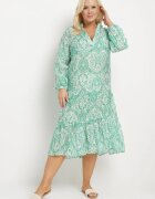 rosa Rochie Verde Cloș cu Mânecă Lungă și Decolteu Triunghiular cu Flori Morpia