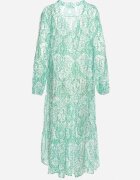 rosa Rochie Verde Cloș cu Mânecă Lungă și Decolteu Triunghiular cu Flori Morpia