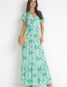 rosa Rochie Verde Cloș Maxi cu Curea Legată Aziza