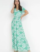 rosa Rochie Verde Cloș Maxi cu Curea Legată Aziza
