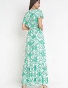 rosa Rochie Verde Cloș Maxi cu Curea Legată Aziza