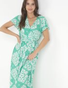 rosa Rochie Verde Cloș Maxi cu Curea Legată Aziza