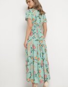rosa Rochie Verde Cloș Maxi din Viscoză Florală cu Decolteu petrecut Ilitta