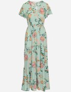 rosa Rochie Verde Cloș Maxi din Viscoză Florală cu Decolteu petrecut Ilitta