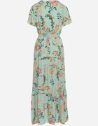 rosa Rochie Verde Cloș Maxi din Viscoză Florală cu Decolteu petrecut Ilitta
