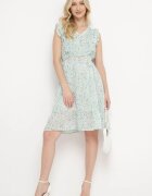 rosa Rochie Verde cu Decolteu Triunghiular Volănașe și Elastic în Talie Tyrene