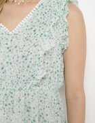 rosa Rochie Verde cu Decolteu Triunghiular Volănașe și Elastic în Talie Tyrene