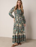 rosa Rochie Verde cu elastic în talie cu model etno Tilfa