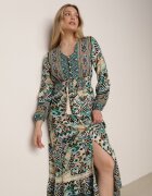 rosa Rochie Verde cu elastic în talie cu model etno Tilfa